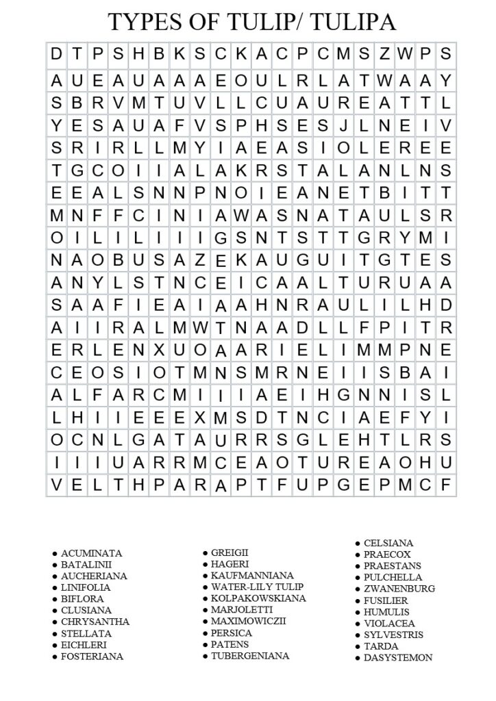 Word search puzzle: Types of Tulip - Crafters Media