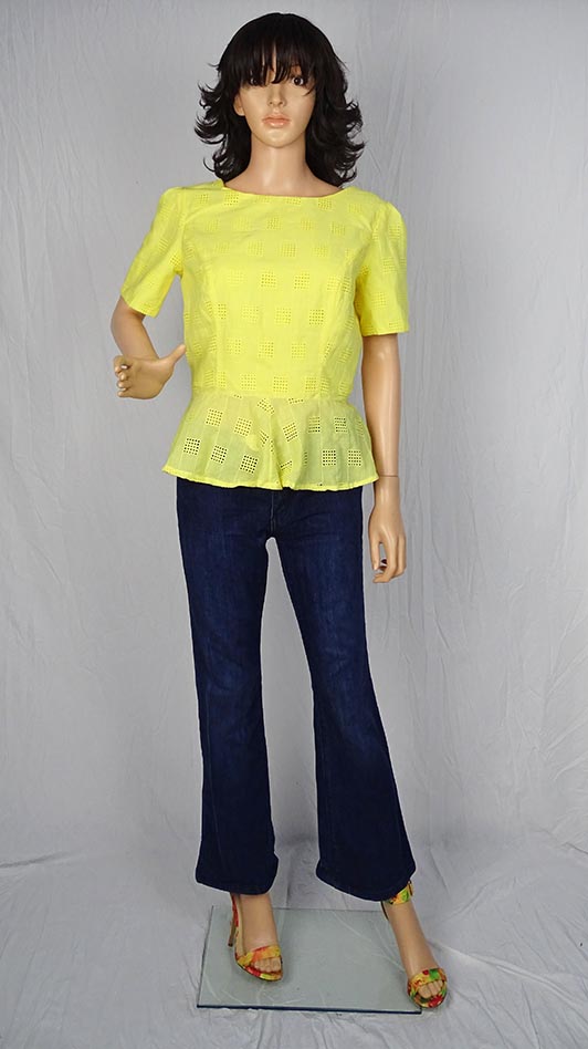 yellow peplum cotton eyelet embroidery top image 7 - Crafters Media