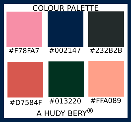 Pink Sherbet, Oxford Blue,charleston Green, Cinnabar, Dark Green, Vivid 