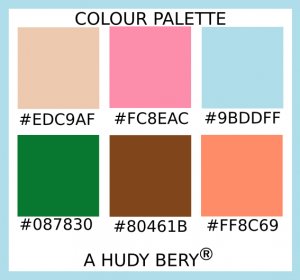 Desert Sand, Flamingo Pink, Columbia Blue, La Salle Green, Russet 